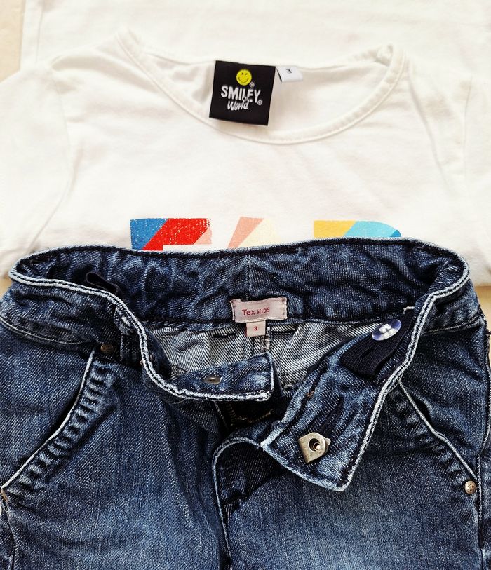 Ensemble t-shirt smiley et short jean - 3 ans - photo numéro 5