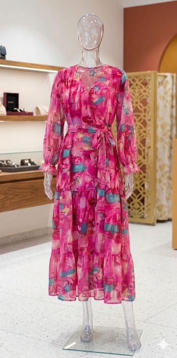 Robe longue rose imprimée – Taille S – Fluide
