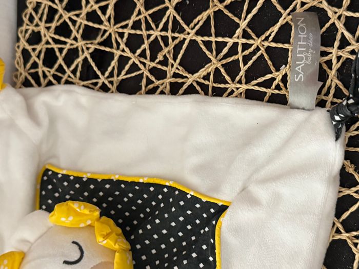 Doudou plat Lion SAUTHON visage dormeur Blanc, Jaune & Noir à Pois - photo numéro 4