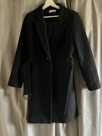 Manteau long noir camaïeu taille s avec ceinture