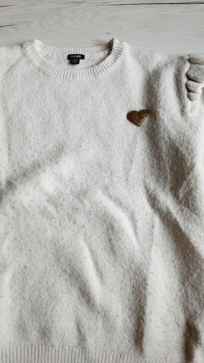 Vêtement fille pull blanc cœur doré Kiabi 12 ans - photo numéro 2