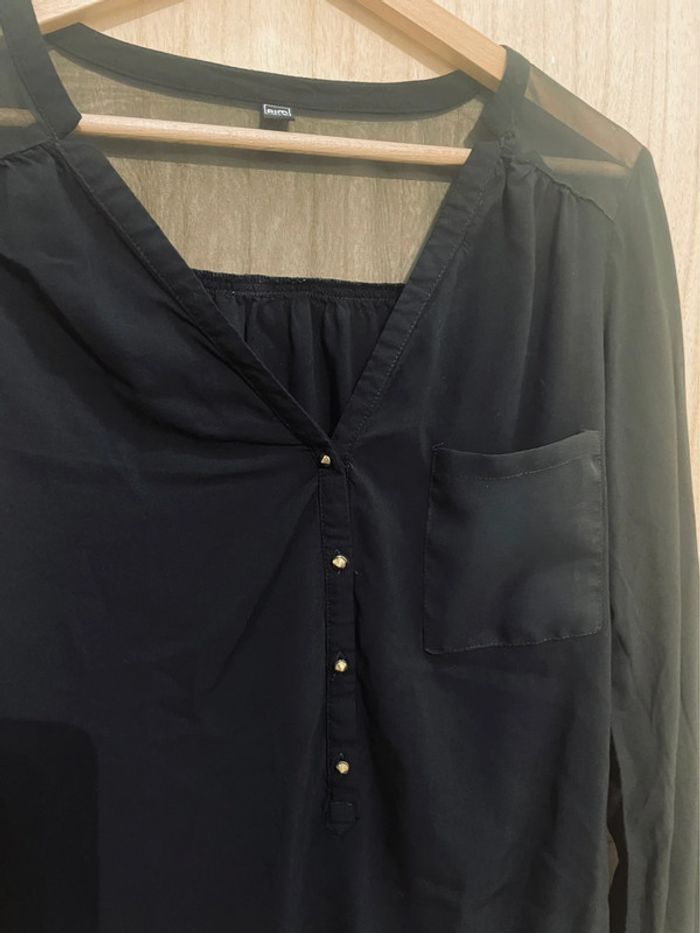 Blouse noire uni manches longues dentelle taille S - photo numéro 2