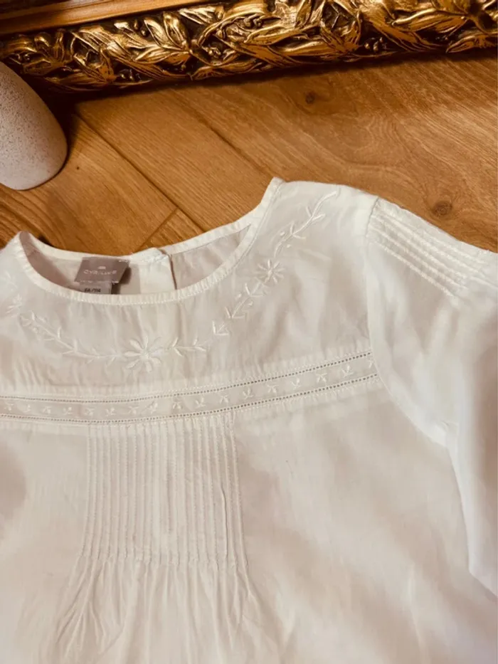 Taille 6 ans tenue 2 pièces fille Cyrillus blanc moutarde * broderie et velours * 🌹 - photo numéro 4