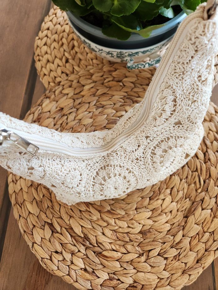 Sac à main beige/crème crochet - photo numéro 5