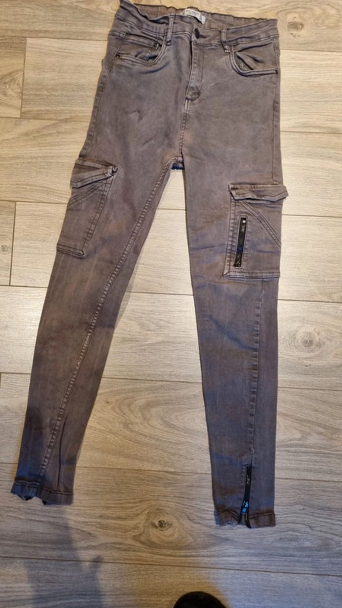 Jean pull & Bear 36 / 38 slim skinny marron - gris - photo numéro 2
