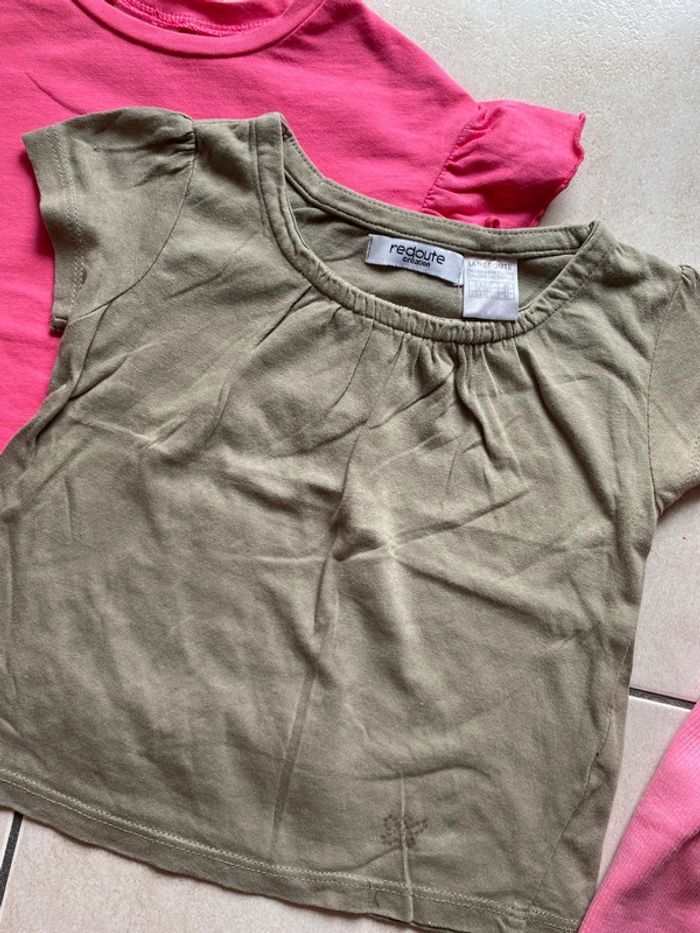 Lot de 3 t-shirt fille Zara 86 / 92 cm rose kaki - photo numéro 9