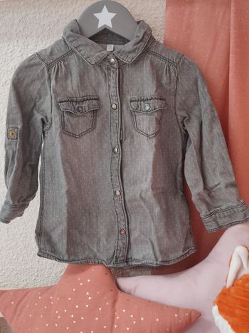 Chemise fille grise à pois - 24 mois - Bon état - Kid Kanaï