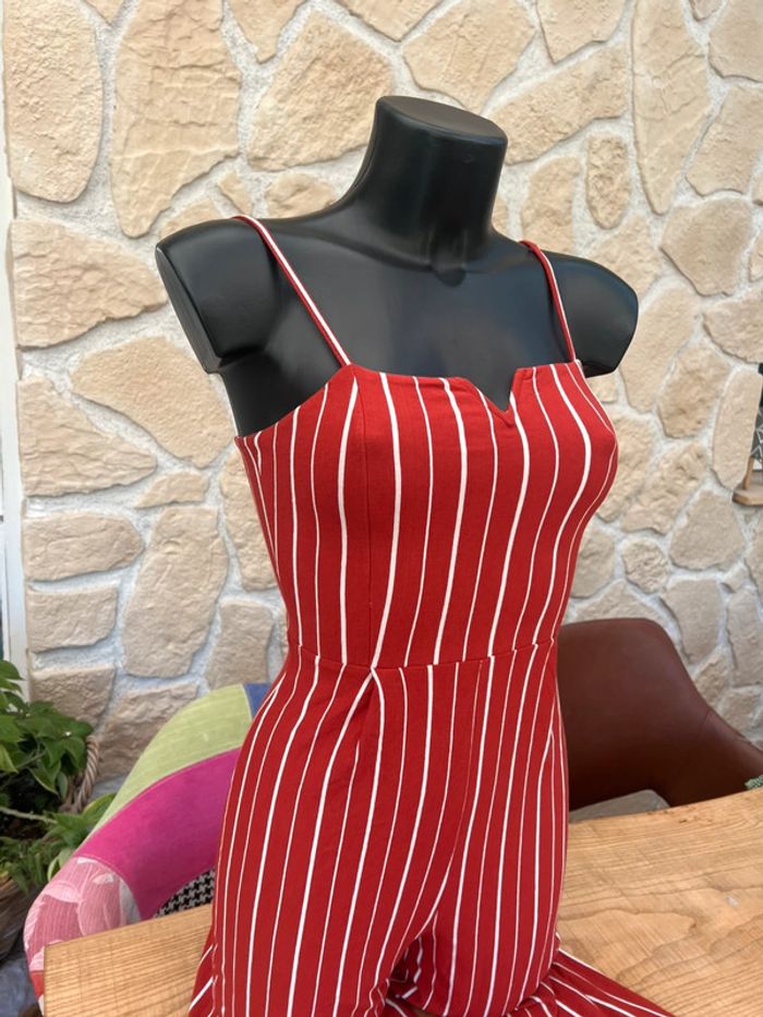 Combinaison d’été bershka à rayures rouille à bretelles taille XS 34 - photo numéro 3