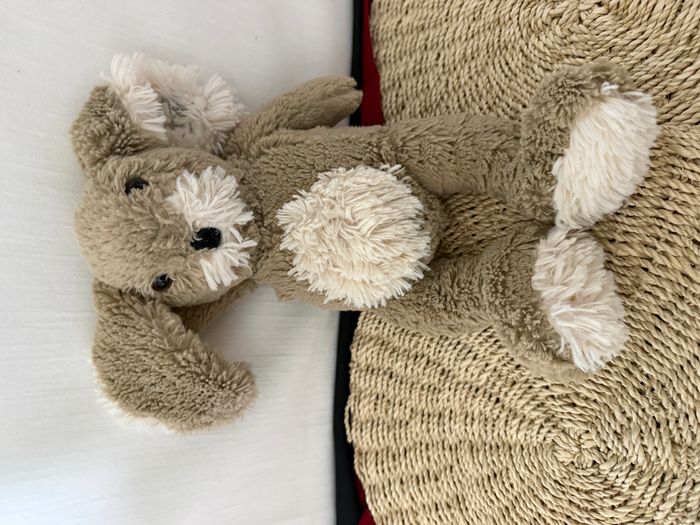 Peluche Edgar le lapin LES PETITES MARIE gris beige blanc poils longs