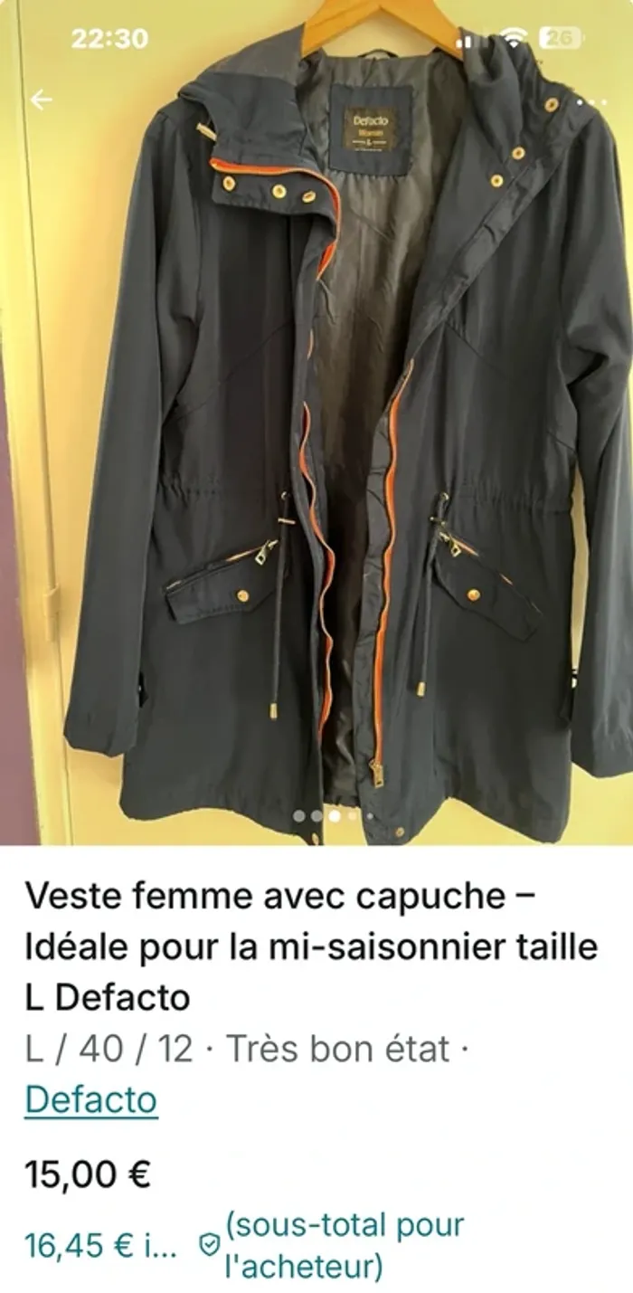 Veste femme avec capuche – Idéale pour la mi-saisonnier taille L Defacto - photo numéro 5