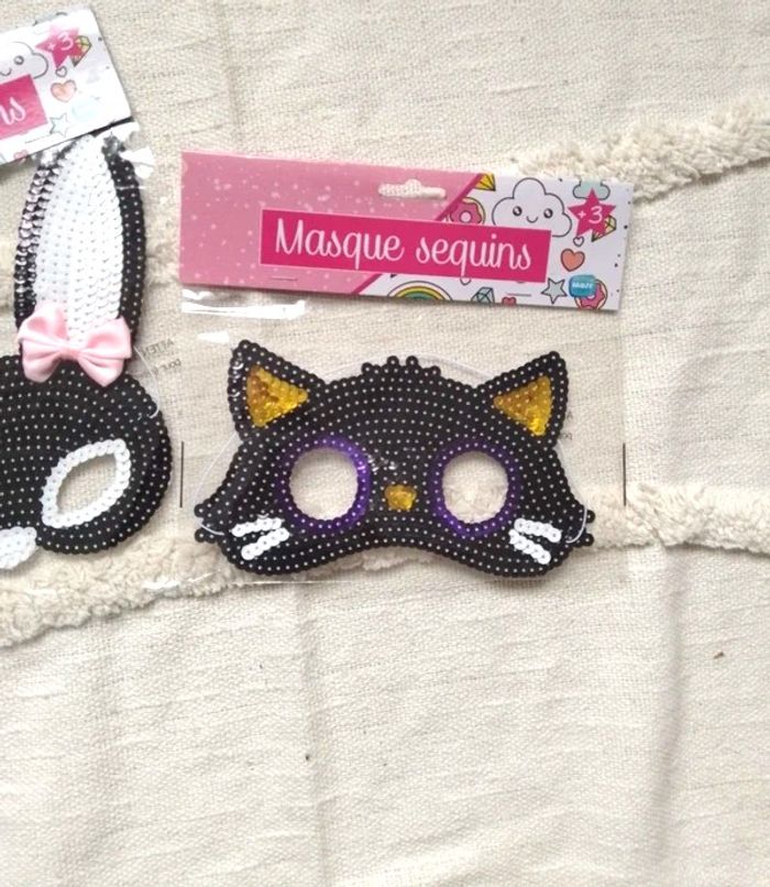 Lot de 2 masques sequins: lapin et chat noir ( vente unité possible voir annonce) - photo numéro 9