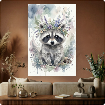 Affiche raton laveur aquarelle "Raton Fleuri" poster déco murale nature A3 Sans cadre