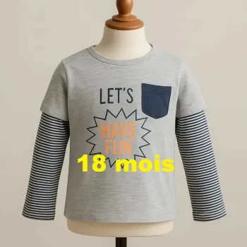 Tee shirt manche longue gris bleu marine imprimé abricot Kiabi Taille 18 mois