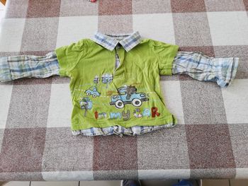 Tee shirt 18 mois vert manches longues faux col chemise et bras