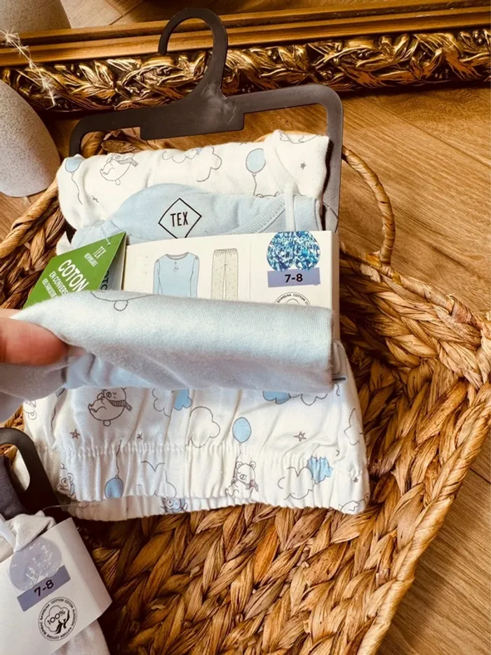 Taille 8 ans lot de 2 pyjamas 2 pièces coton fin et flanelle fille Tex gris bleu Neufs 🌷 - photo numéro 6