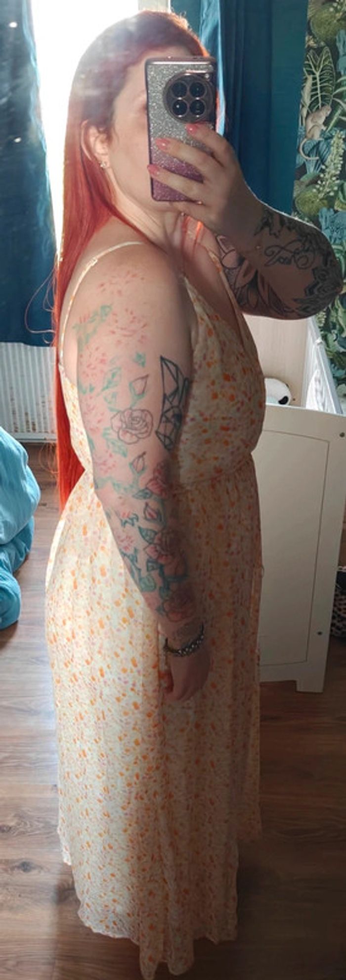 Belle robe d'été fleurie jaune et orange - photo numéro 2