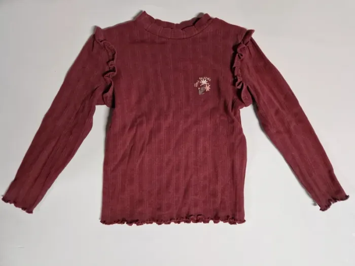Tee-shirt manches longues fille TAO bordeaux fleur 116 cm