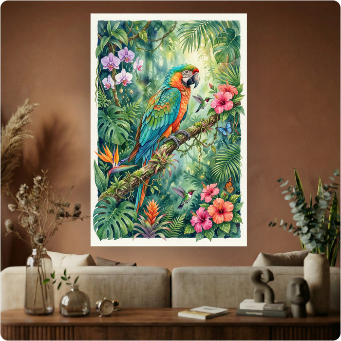 Affiche murale "Perroquet Tropical" poster jungle exotique déco nature A3 Sans cadre
