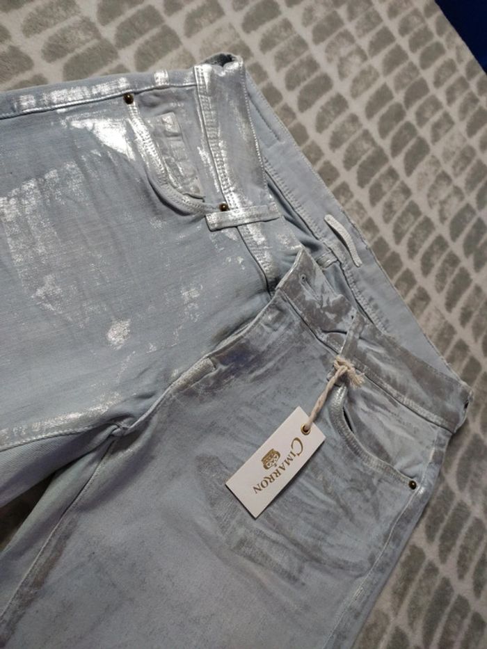 Jeans slim skinny stretch bleu clair argenté Cimarron taille 36 Neuf - photo numéro 3