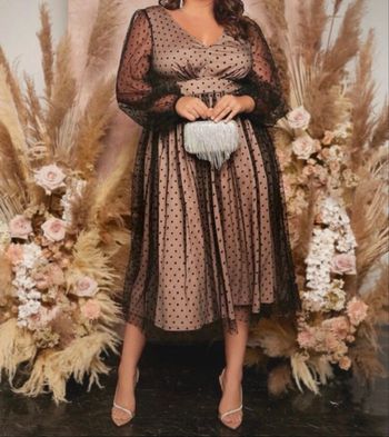 Magnifique robe élégante beige & noire à pois – Taille 50 – NEUVE