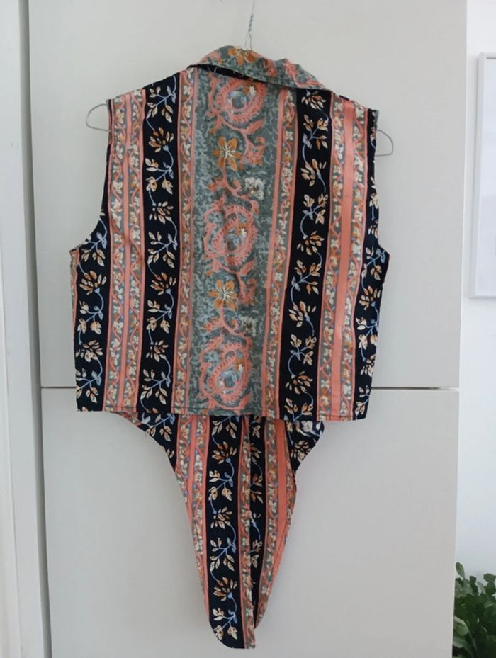 Chemise vintage Crop top à nouer imprimé fleurs multicolores - photo numéro 9