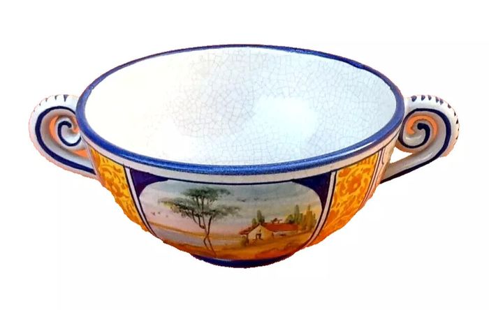 Ecuelle à bouillon sur piédouche Céramique polychrome Italienne - photo numéro 9