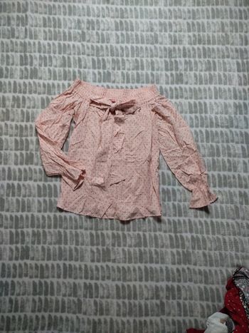 Haut blouse top épaules dénudées rose saumon a pois noeud Gabbiani taille S 36