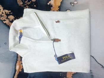 Pull half zip Ralph Lauren - Taille XL - Couleur blanc logo brodé marron - Neuf