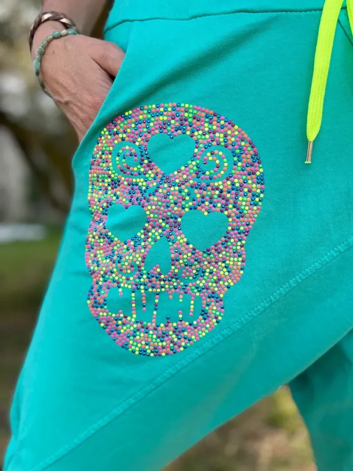Short bohème avec skull bleu vert et multicolore Taille unique - photo numéro 3