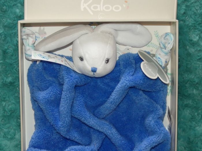 Doudou plat lapin plume kaloo bleu ocean gris blanc🐰Neuf - photo numéro 2