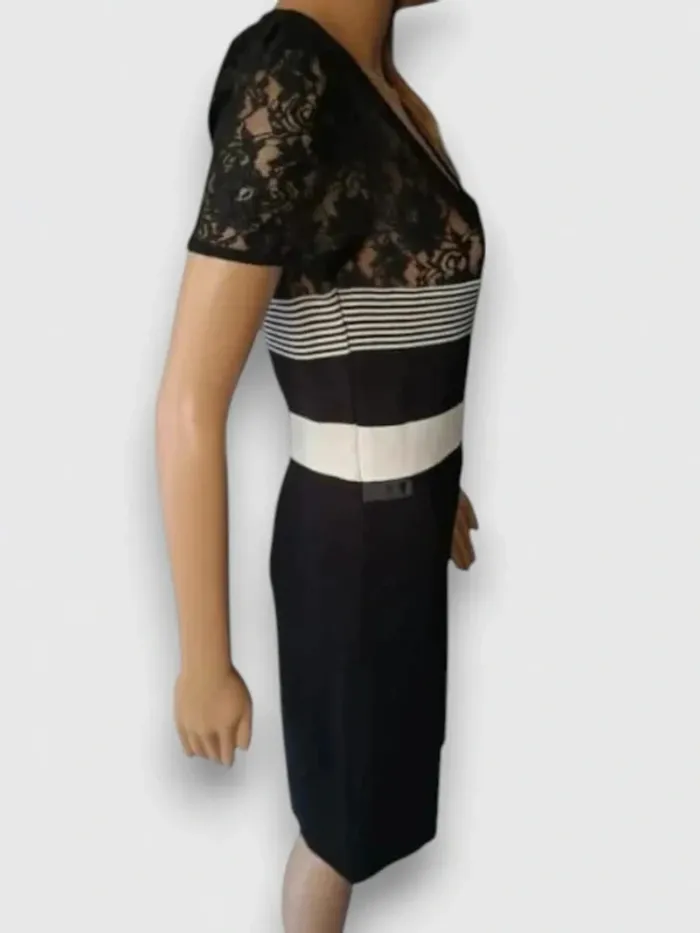 Robe casual Etincelle Couture noir et bande blanche, taille ajusté,haut ajouré taille M - photo numéro 3