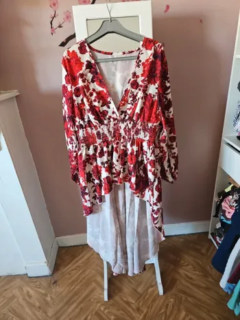 Blouse manche longue fleur rouge t46