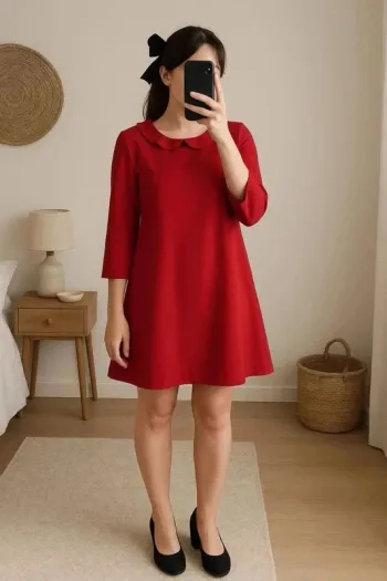 Élégante robe rouge volants coupe évasée L’atelier de Camille Taille S