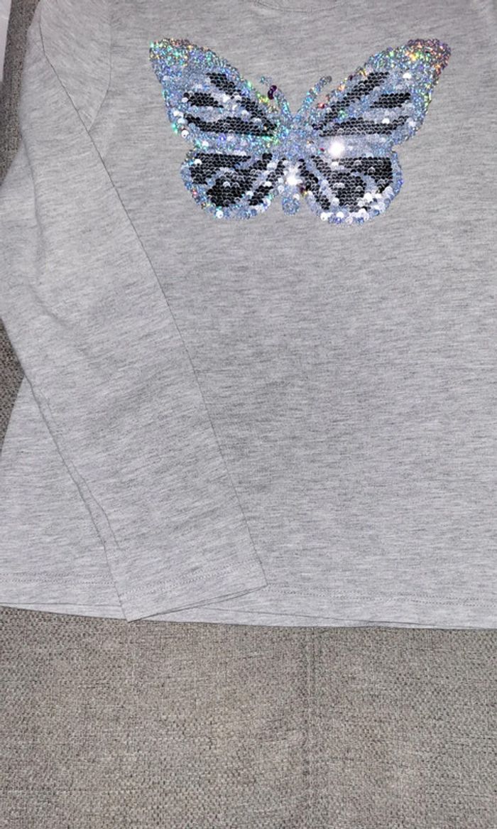 🟣 10 ans Tee Shirt Sequins réversibles Papillon 🟣 - photo numéro 5