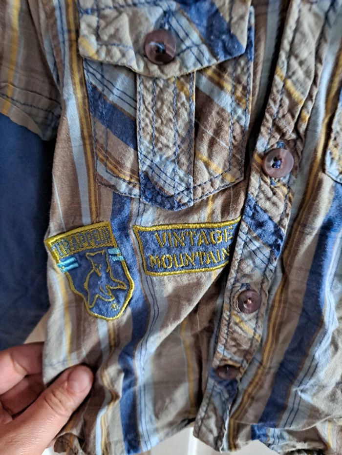 Chemise manche longue a capuche à carreaux bleu et marron 12mois orchestra - photo numéro 4