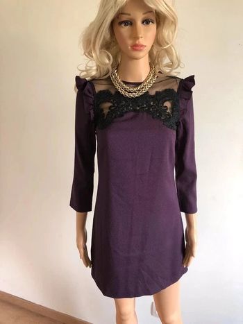 Robe prune et noire neuve avec dentelle et plumetis Morgan taille 34 (valeur 70€)