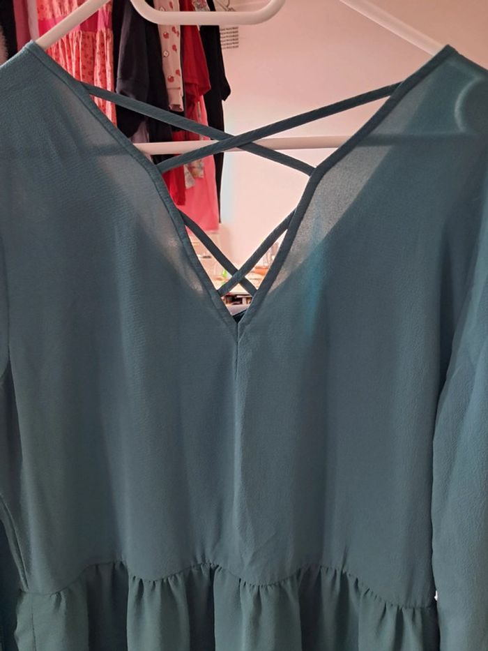 Belle robe 👗 Camaïeu, bleue, légère, doublée, elastiquée taille et manches - T40/42 - photo numéro 2