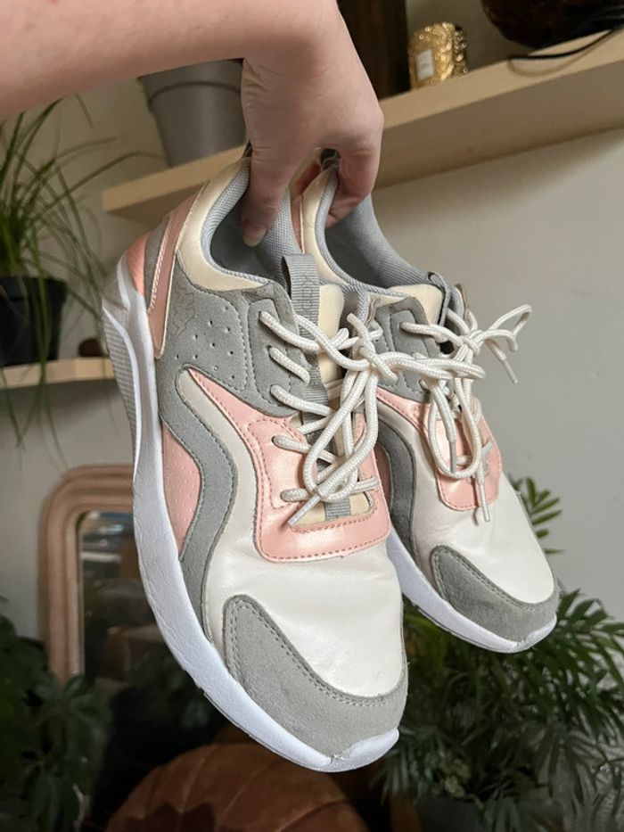 Baskets légère et confortable satiné et velours - gris crème rose et blanc - photo numéro 16