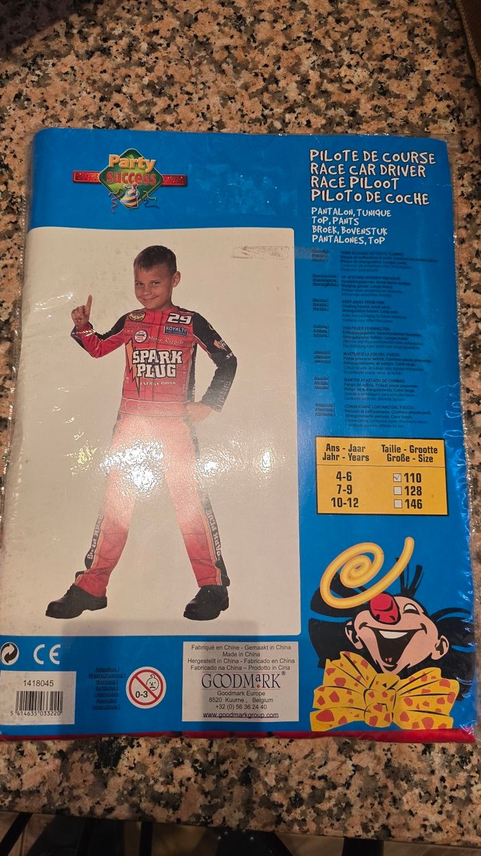 Déguisement Pilote de course neuf taille 4-6ans