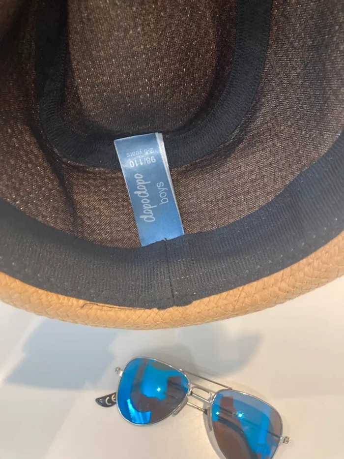 Set de 2 pièces - 1 chapeau en paille et 1 paire de lunette solaire type ray ban - photo numéro 2