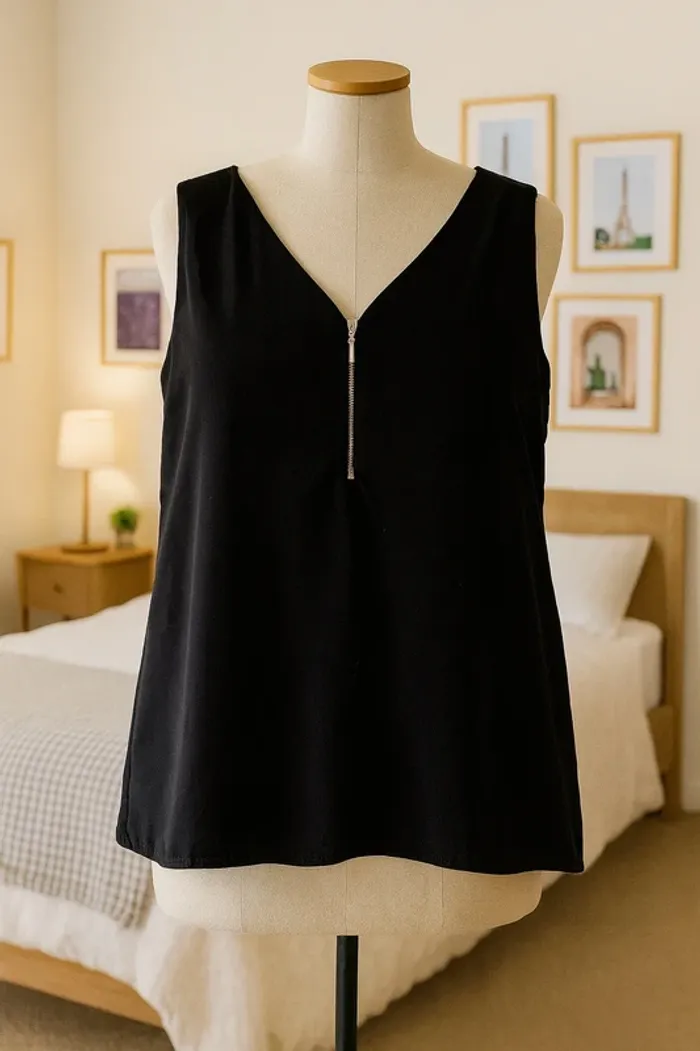 🖤 Top noir sans manches à zip