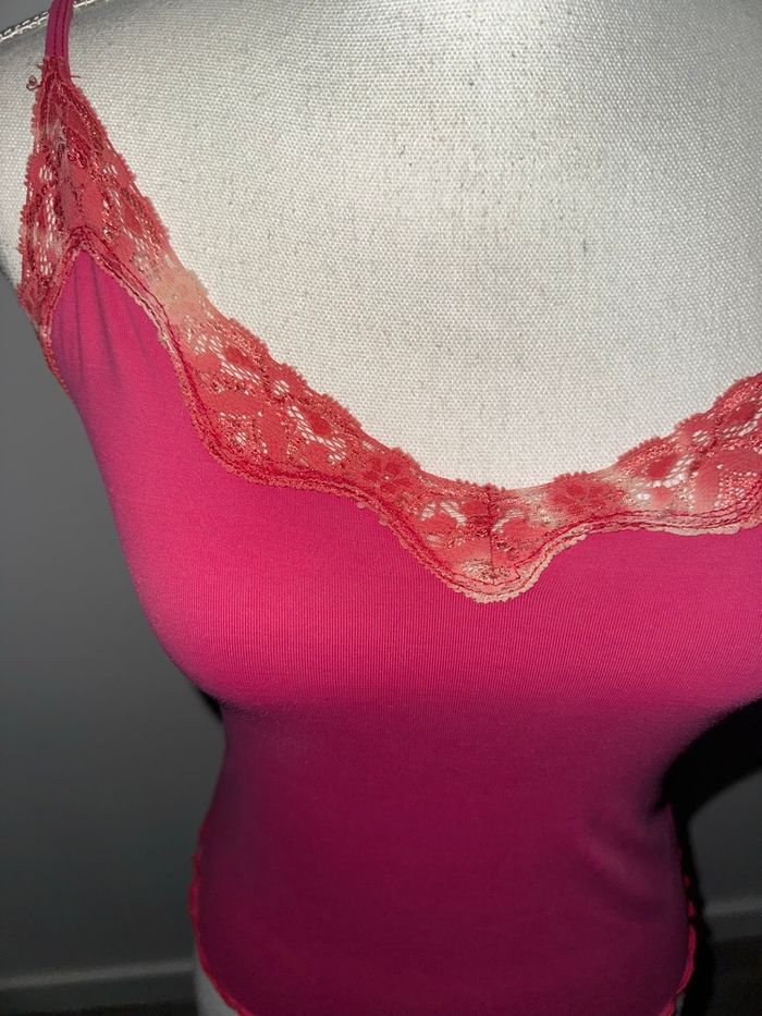 Débardeur rose orange dentelle Y2K Vintage T38 M - photo numéro 2