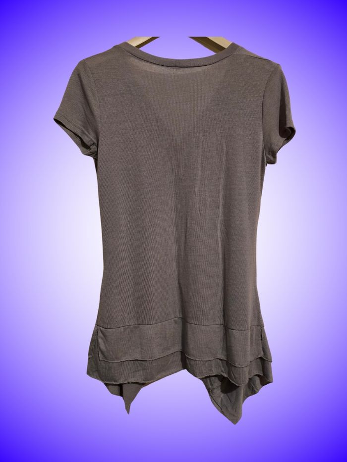 Gilet/Top Boutonné B&K Style – Coupe Asymétrique Longue – Plissé et Drapé – Gris Taupe – Taille 3 – Très Bon État - photo numéro 2