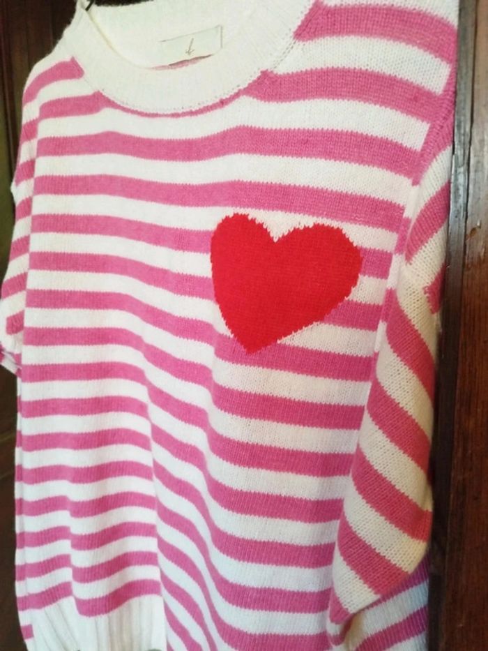 Pull sweatshirt rayures cœur vintage y2k L/40 - photo numéro 6