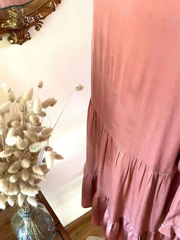 Robe Rose satinée plissée à Manches Longues - Zara - Taille XL - photo numéro 13
