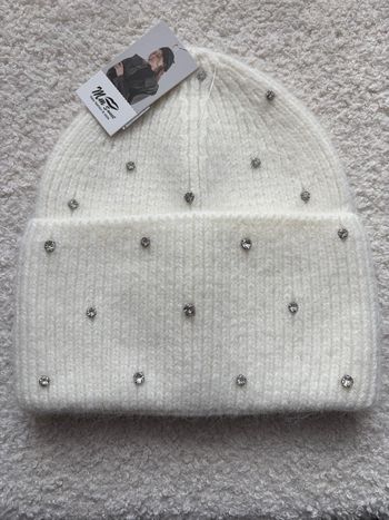 Bonnet blanc strass