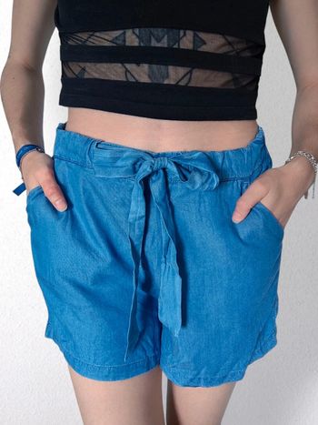 Short taille haute bleu ceinture à nouer écologique / MNG - 38/M à 40/L