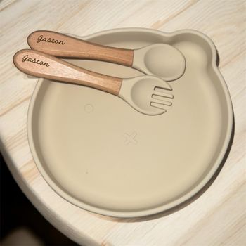 Set de repas bébé en silicone personnalisé gravé au laser