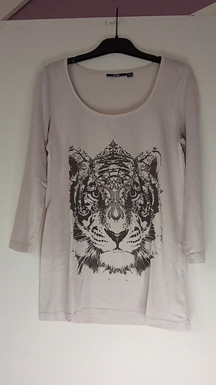 T-shirt beige motif tigre 🐯 - Kiabi - Taille S