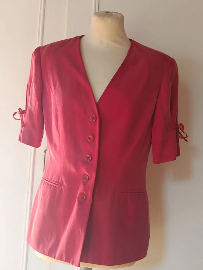 💎blaser soie rose rouge élégant chic Maison undeuxtrois Paris t M 38 rare vintage - photo numéro 2